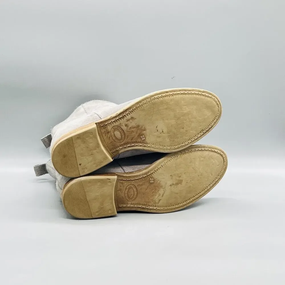 Anthropologie Boots Womens 7.5 Beige Suede Ankle Western Pull On Booties Shoes